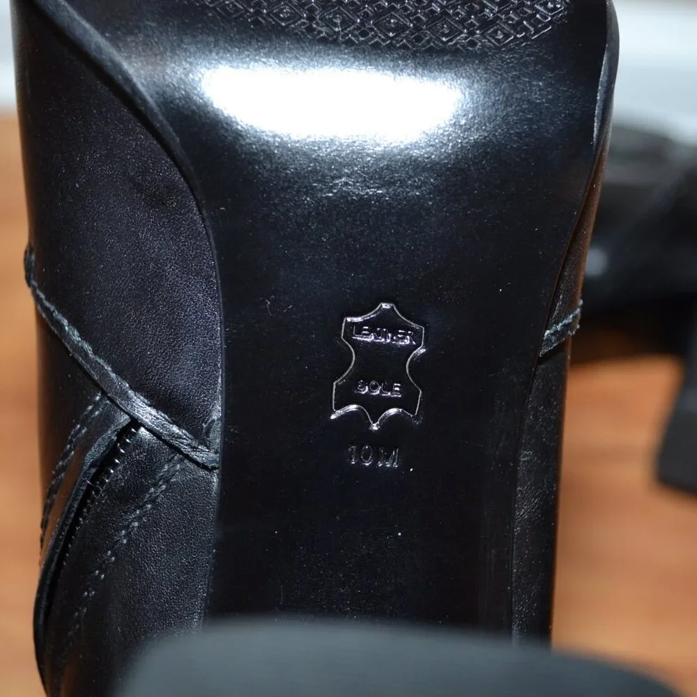 Tory Burch NEW Black Colton Leather Heeled Big Logo Side zip Bootie sz 10